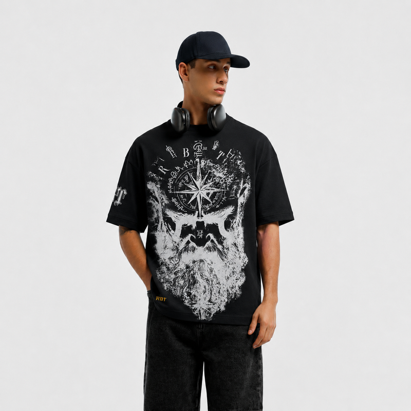 Camiseta Oversize Brújula Negra